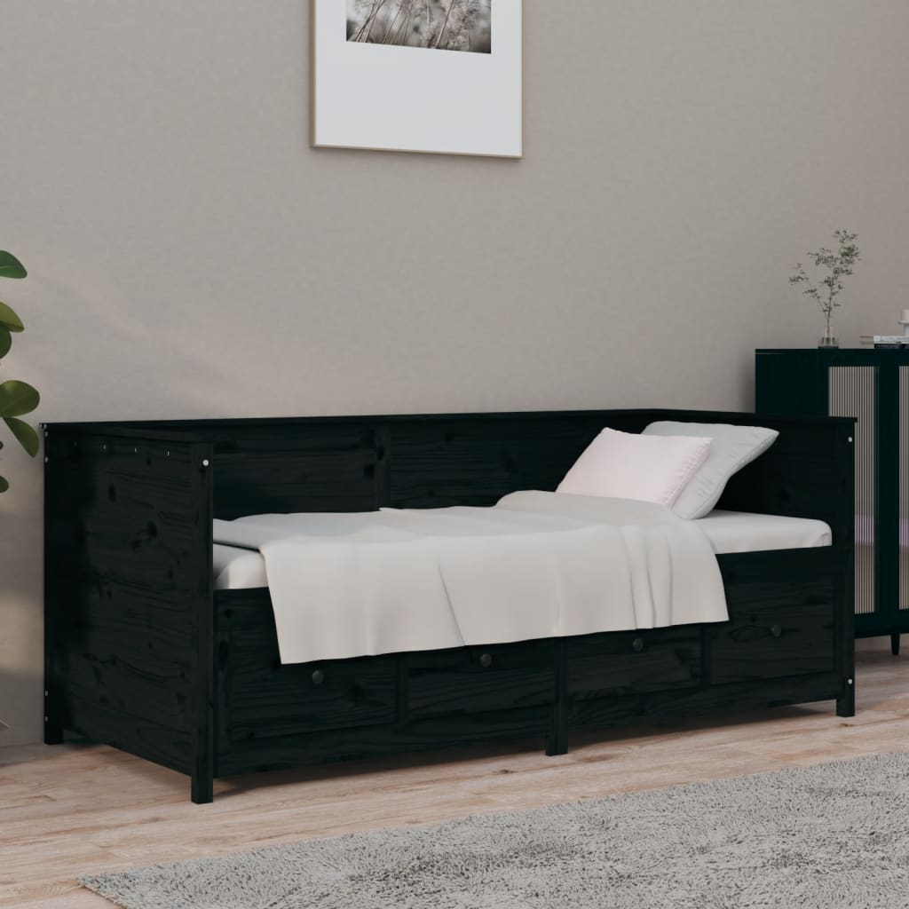 vidaXL Day Bed Black 75x190 cm Solid Wood Pine
