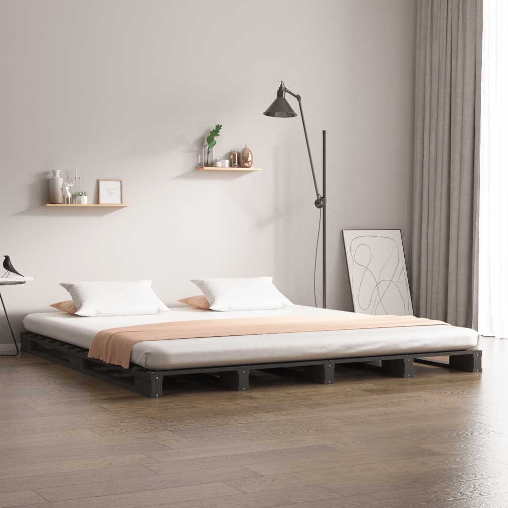 vidaXL Pallet Bed Grey 160x200 cm Solid Wood Pine