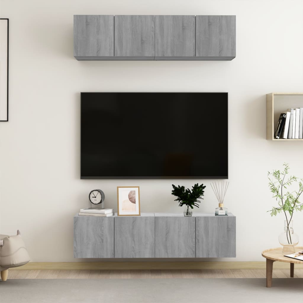 vidaXL Wall TV Cabinets 4 pcs Grey Sonoma 60x30x30 cm Engineered Wood