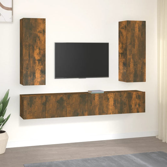 vidaXL 5 Piece TV Cabinet Set Smoked Oak Engineered Wood