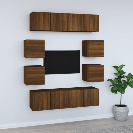 vidaXL 8 Piece TV Cabinet Set Brown Oak Engineered Wood