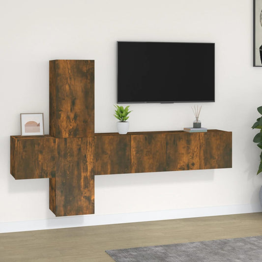 vidaXL 5 Piece TV Cabinet Set Smoked Oak Engineered Wood