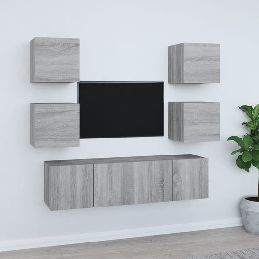 vidaXL 6 Piece TV Cabinet Set Grey Sonoma Engineered Wood