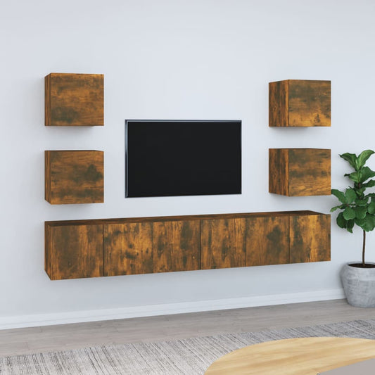 vidaXL 7 Piece TV Cabinet Set Smoked Oak Engineered Wood