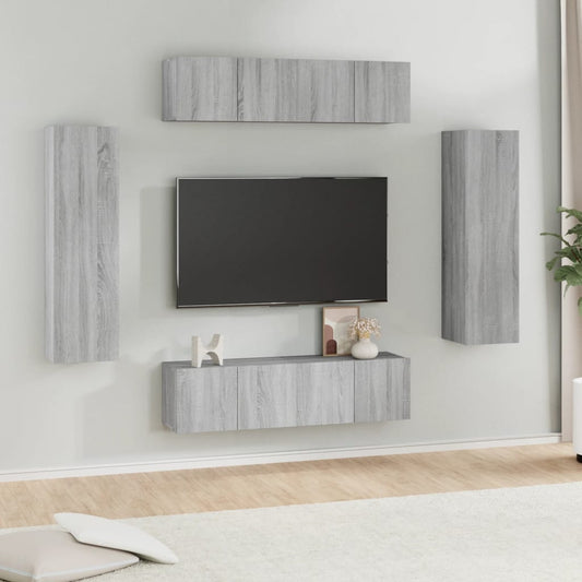 vidaXL 6 Piece TV Cabinet Set Grey Sonoma Engineered Wood