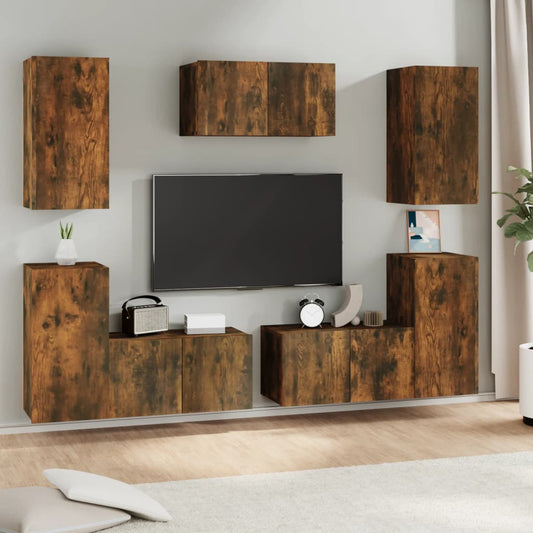 vidaXL 7 Piece TV Cabinet Set Smoked Oak Engineered Wood