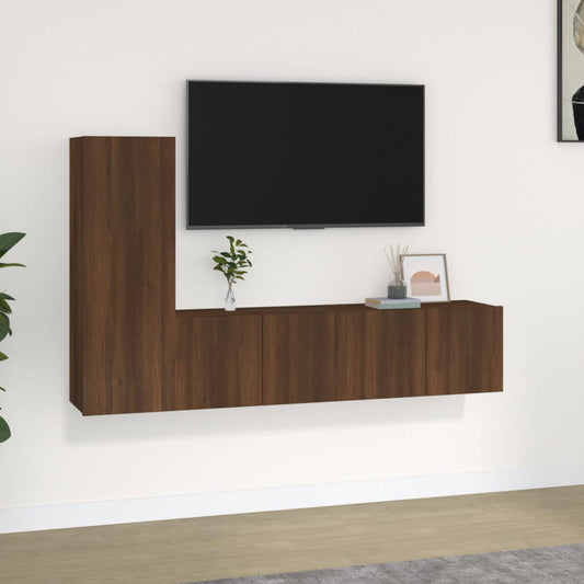 vidaXL 3 Piece TV Cabinet Set Brown Oak Engineered Wood