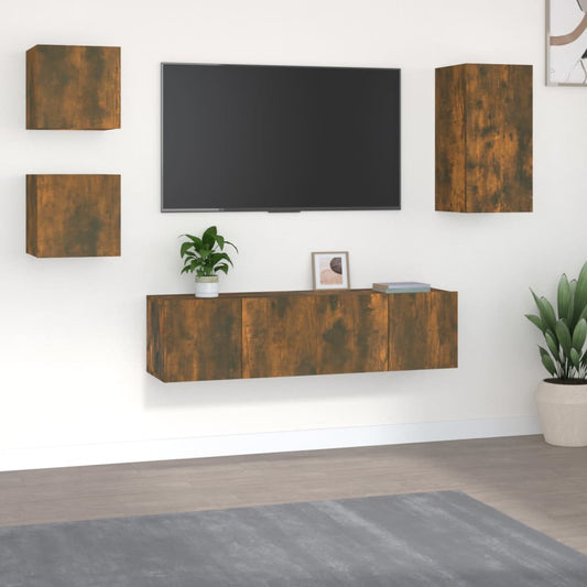 vidaXL 5 Piece TV Cabinet Set Smoked Oak Engineered Wood