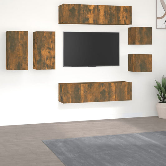 vidaXL 8 Piece TV Cabinet Set Smoked Oak Engineered Wood