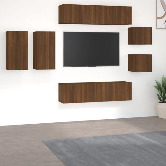 vidaXL 8 Piece TV Cabinet Set Brown Oak Engineered Wood