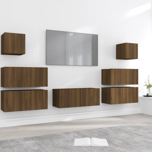vidaXL 7 Piece TV Cabinet Set Brown Oak Engineered Wood