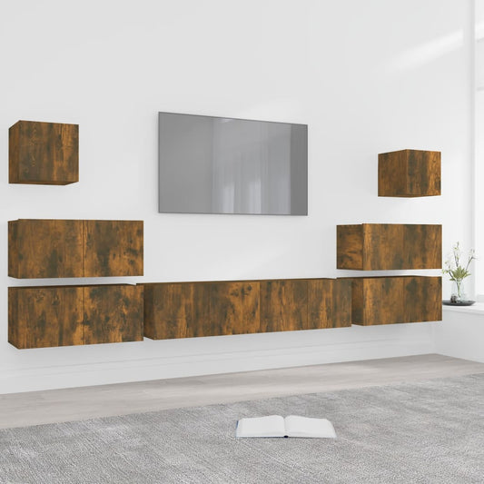vidaXL 8 Piece TV Cabinet Set Smoked Oak Engineered Wood