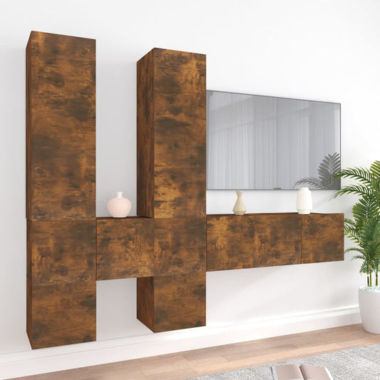 vidaXL 7 Piece TV Cabinet Set Smoked Oak Engineered Wood