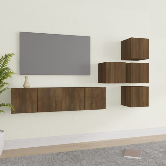 vidaXL 6 Piece TV Cabinet Set Brown Oak Engineered Wood