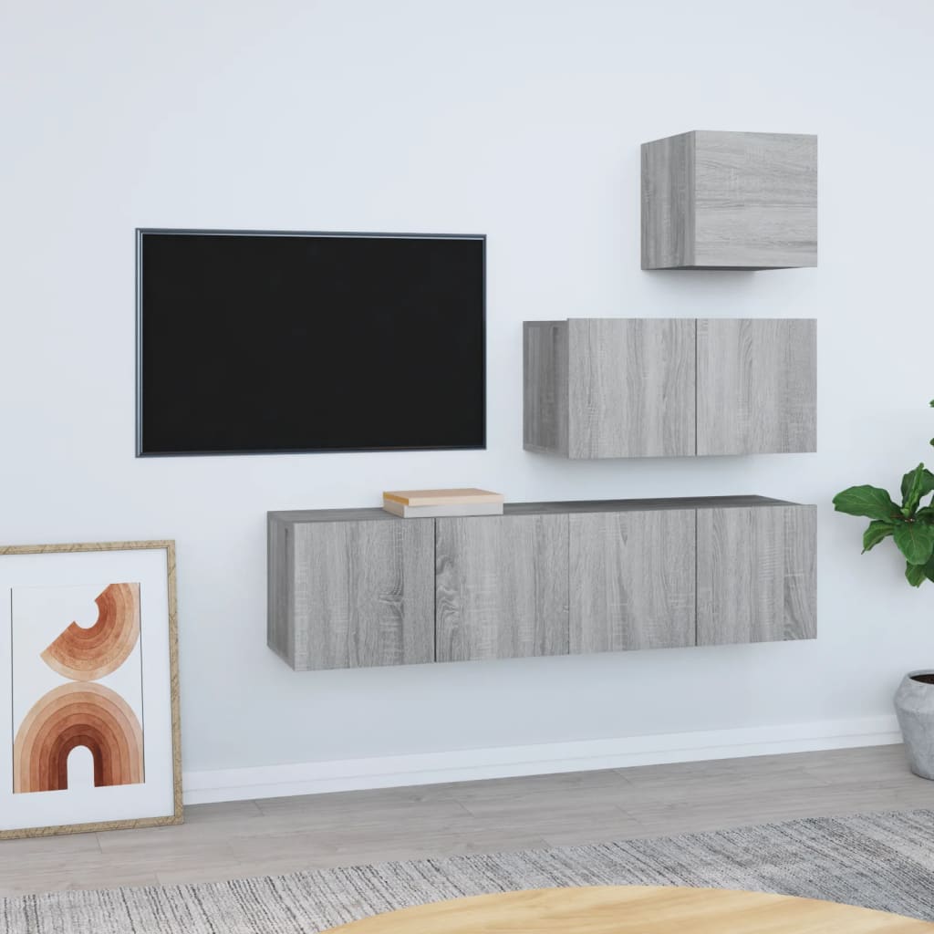 vidaXL 4 Piece TV Cabinet Set Grey Sonoma Engineered Wood