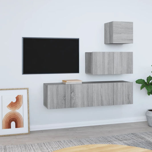 vidaXL 4 Piece TV Cabinet Set Grey Sonoma Engineered Wood