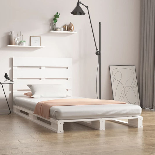vidaXL Bed Frame White 75x190 cm Solid Wood Pine Small Single