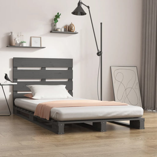 vidaXL Bed Frame Grey 75x190 cm Solid Wood Pine Small Single