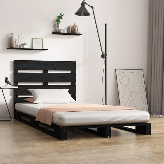 vidaXL Bed Frame Black 75x190 cm Solid Wood Pine Small Single