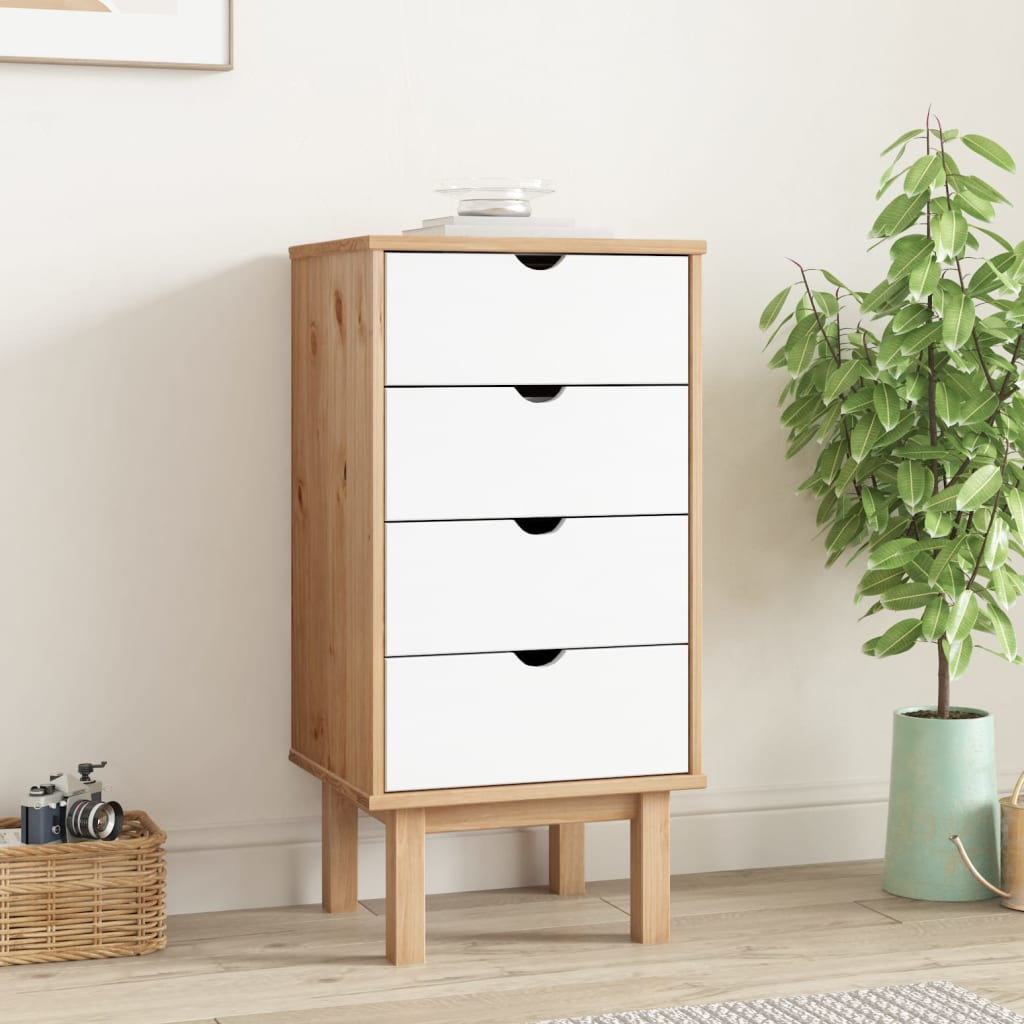 vidaXL Drawer Cabinet OTTA Brown&White 46x39.5x90cm Solid Wood Pine