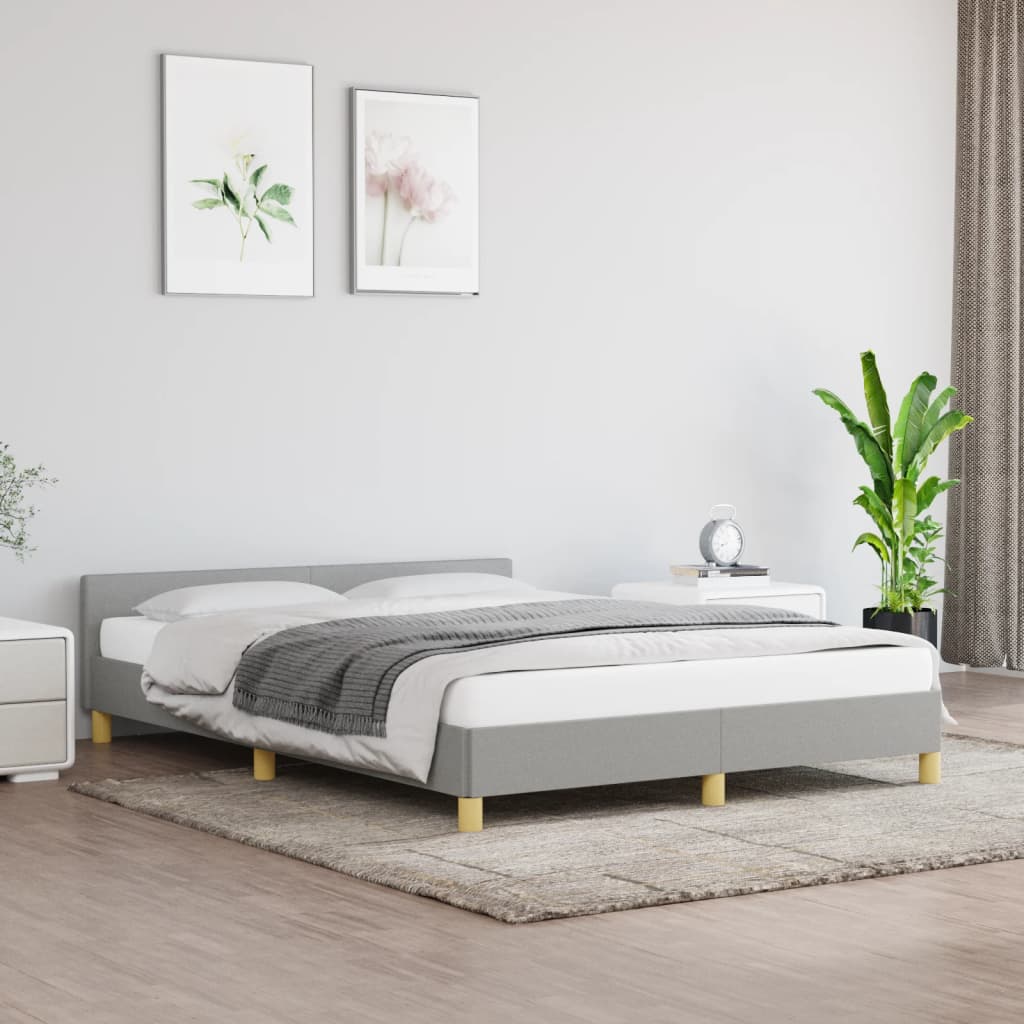 vidaXL Bed Frame with Headboard Light Grey 135x190cm Double Fabric