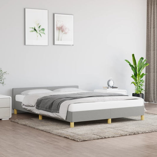 vidaXL Bed Frame with Headboard Light Grey 135x190cm Double Fabric