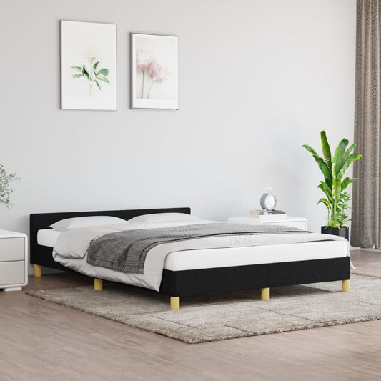 vidaXL Bed Frame with Headboard Black 135x190cm Double Fabric