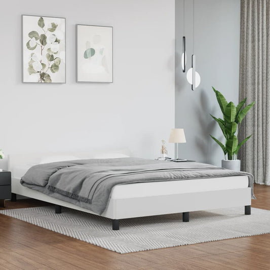 vidaXL Bed Frame with Headboard White 135x190cm Double Faux Leather