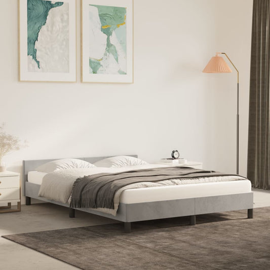 vidaXL Bed Frame with Headboard Light Grey 135x190cm Double Velvet
