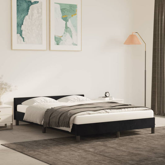 vidaXL Bed Frame with Headboard Black 135x190cm Double Velvet