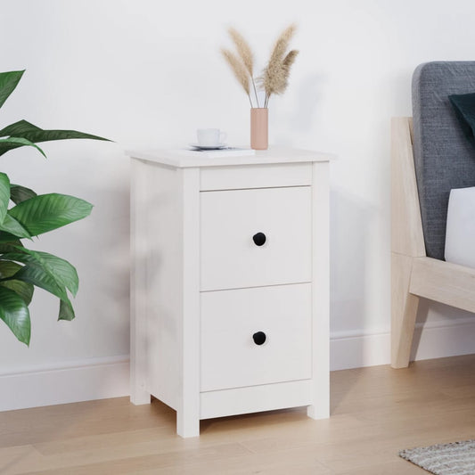 vidaXL Bedside Cabinet White 40x35x61.5 cm Solid Wood Pine