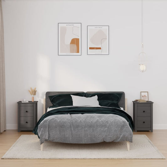 vidaXL Bedside Cabinets 2 pcs Grey 40x35x61.5 cm Solid Wood Pine