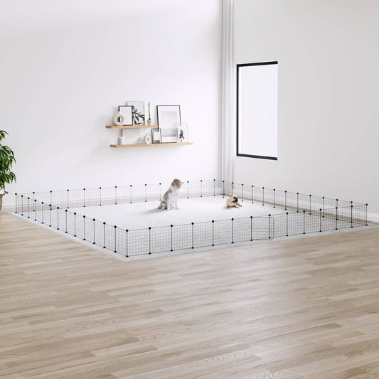 vidaXL 52-Panel Pet Cage with Door Black 35x35 cm Steel