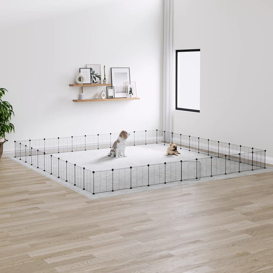 vidaXL 44-Panel Pet Cage with Door Black 35x35 cm Steel