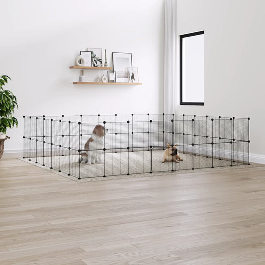 vidaXL 60-Panel Pet Cage with Door Black 35x35 cm Steel