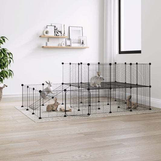 vidaXL 44-Panel Pet Cage with Door Black 35x35 cm Steel