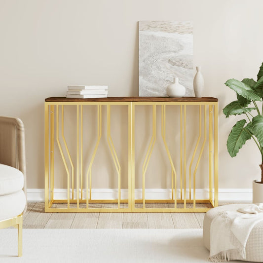 vidaXL Console Table Gold Stainless Steel and Solid Wood Reclaimed