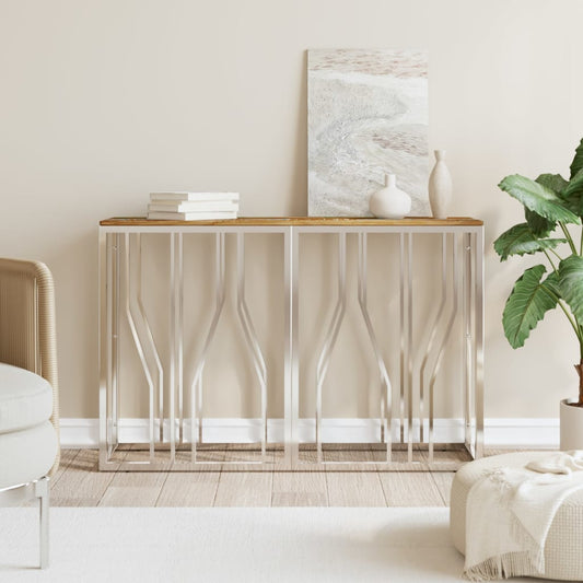 vidaXL Console Table Silver Stainless Steel and Solid Wood Reclaimed