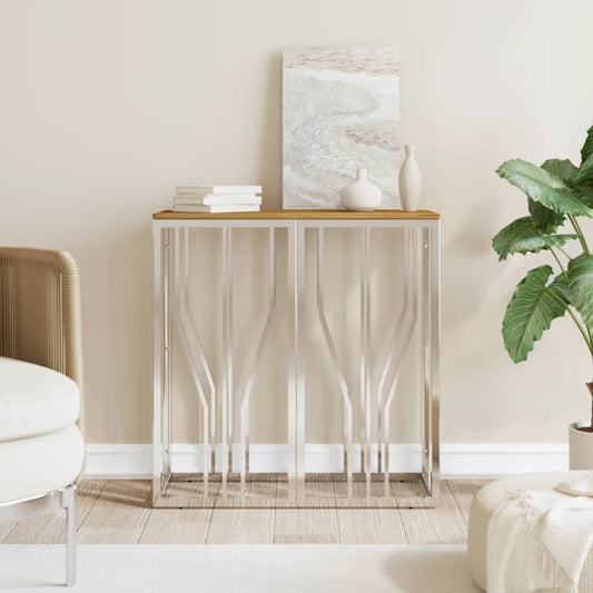 vidaXL Console Table Silver Stainless Steel and Solid Wood Acacia