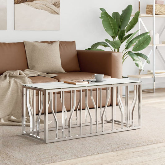 vidaXL Coffee Table Silver 110x45x45 cm Stainless Steel and Glass
