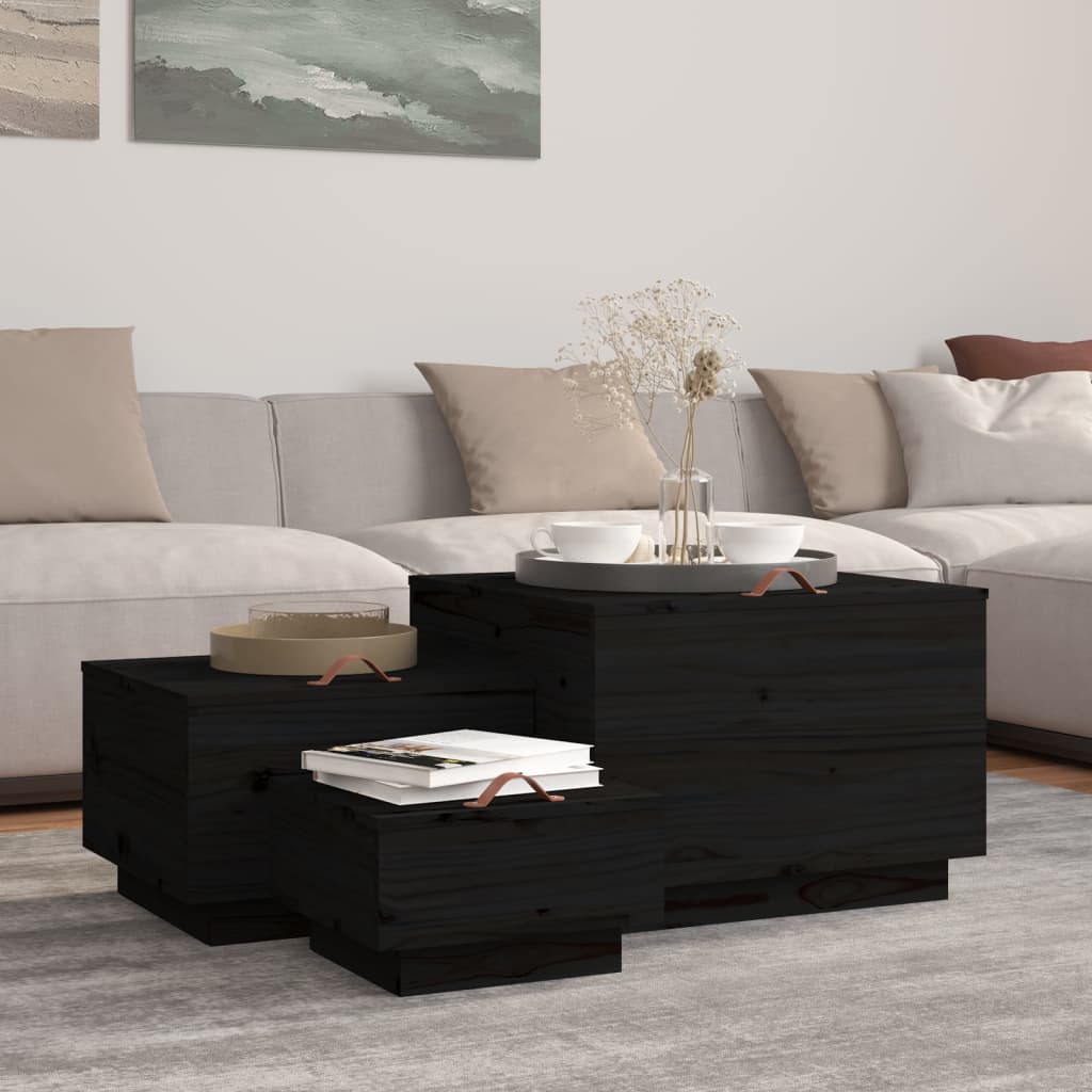 vidaXL Storage Boxes with Lids 3 pcs Black Solid Wood Pine
