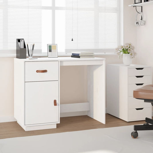 vidaXL Desk White 95x50x75 cm Solid Wood Pine