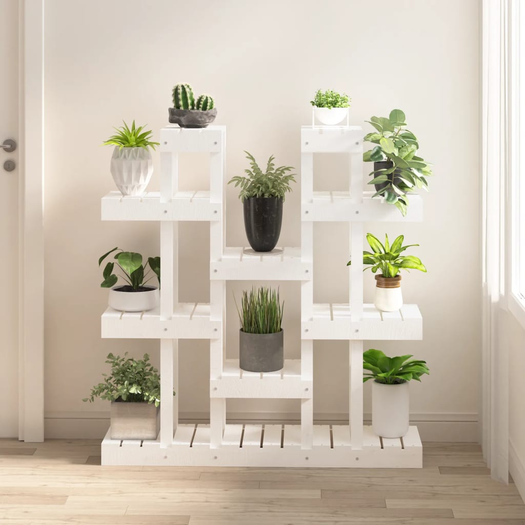 vidaXL Plant Stand White 104.5x25x109.5 cm Solid Wood Pine