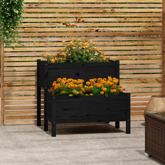 vidaXL Planter Black 84.5x84x75 cm Solid Wood Pine