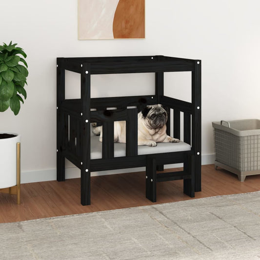 vidaXL Dog Bed Black 65.5x43x70 cm Solid Wood Pine