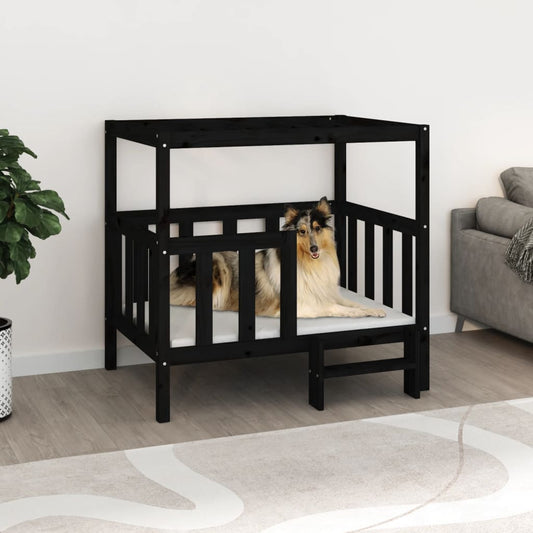 vidaXL Dog Bed Black 105.5 x 83.5 x 100 cm Solid Wood Pine
