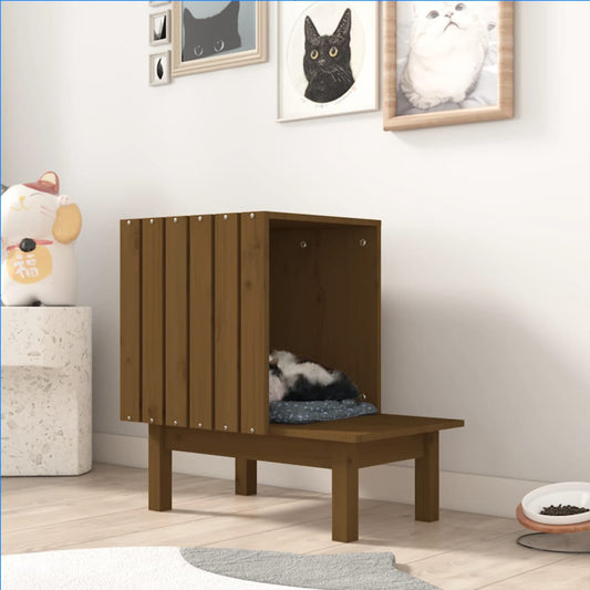 vidaXL Cat House Honey Brown 60x36x60 cm Solid Wood Pine