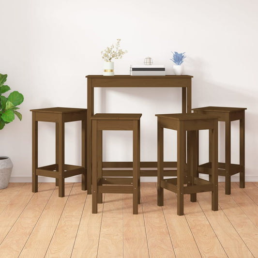 vidaXL 5 Piece Bar Set Honey Brown Solid Wood Pine