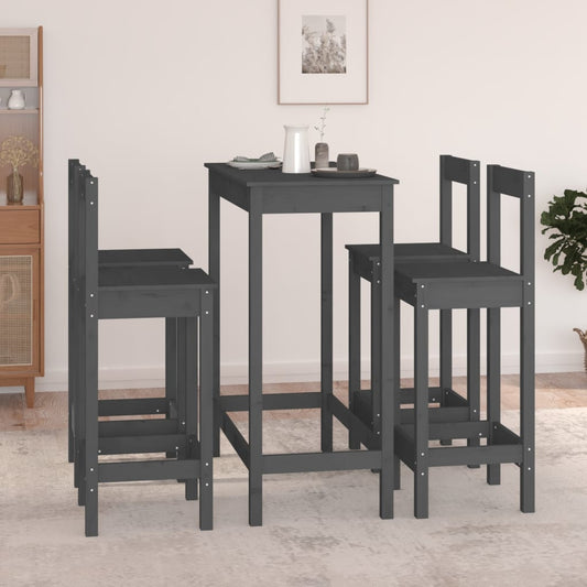 vidaXL 5 Piece Bar Set Grey Solid Wood Pine