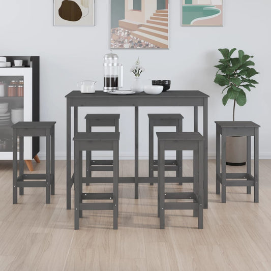 vidaXL 7 Piece Bar Set Grey Solid Wood Pine